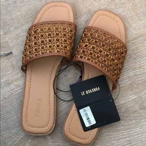 NWT F21 Lattice Faux Leather Slide Sandals
